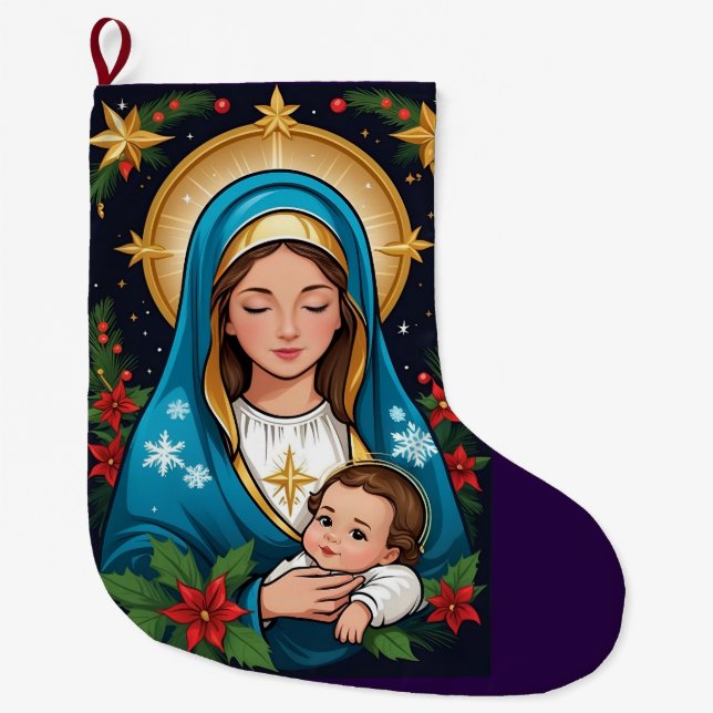 Meia De Natal Grande Virgem Católica Romana Cristã Maria Natal (Frente)