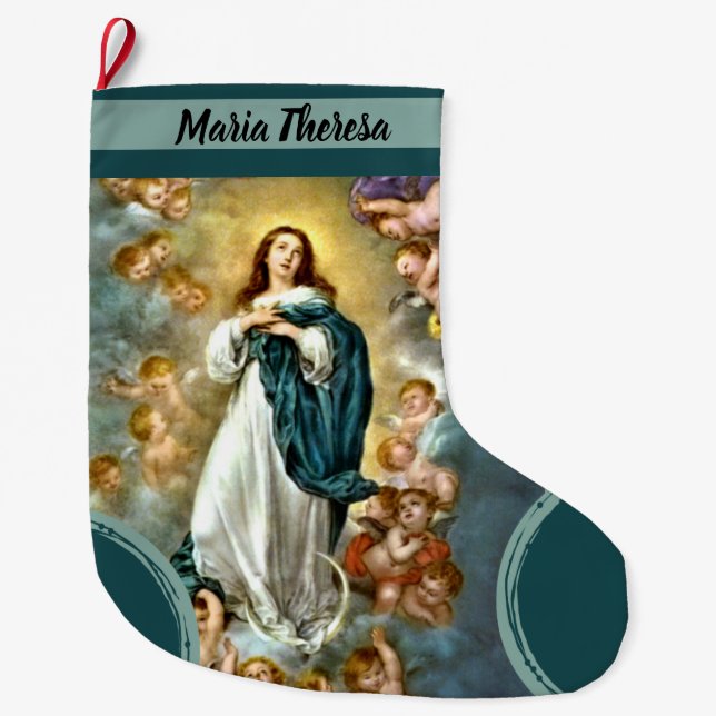 Meia De Natal Grande Virgem de Natal Personalizada Mary Assunção (Frente)
