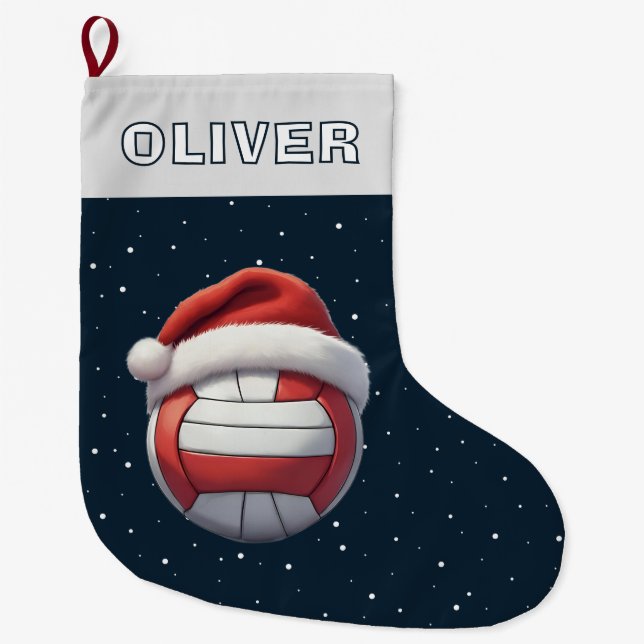 Meia De Natal Grande Volleyball Ball Red Santa Hat Name (Frente)
