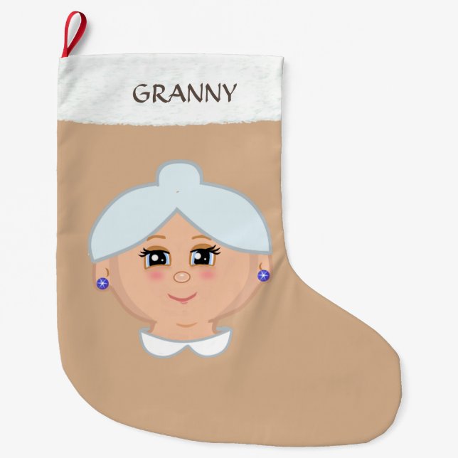 Meia De Natal Grande Vovó em Bege (Frente)