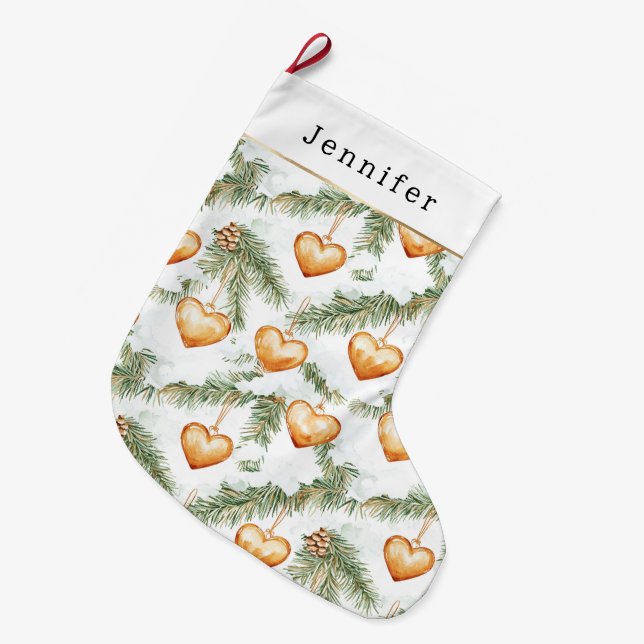 Meia De Natal Grande Warm Creamy Caramel Hearts Christmas Tree Branches (Frente (Pendurada))