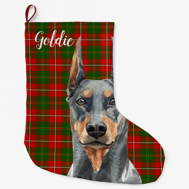 Meia De Natal Grande Watercolor Doberman Pinscher Dog Personalizado (Frente)