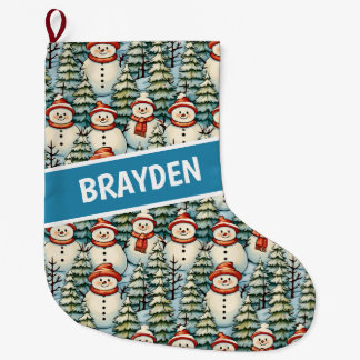 Meia De Natal Grande Watercolor Snowman Natal Personalizado