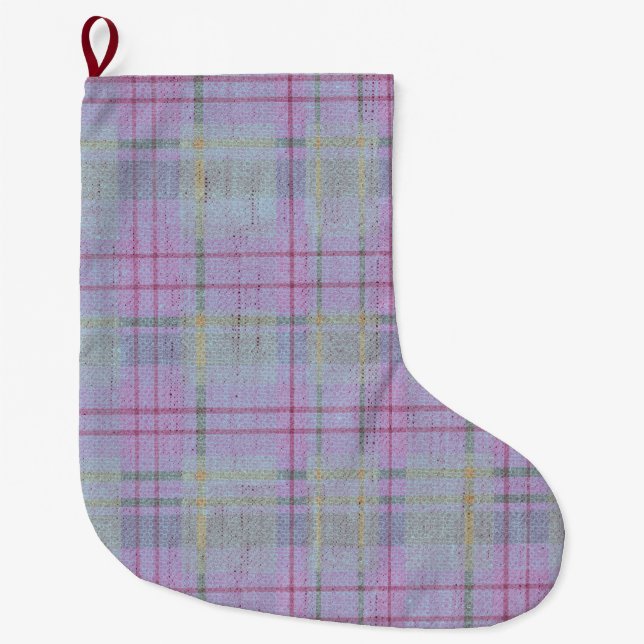 Meia De Natal Grande  Weathered Lavender Plaid  (Frente)