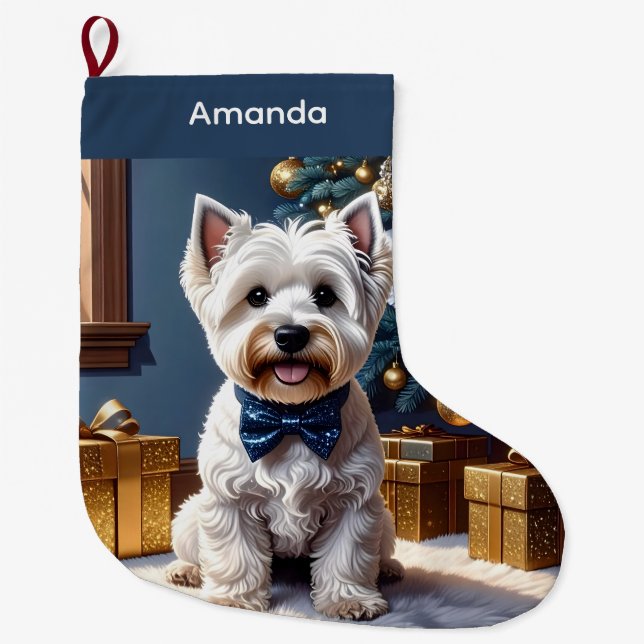 Meia De Natal Grande West Highland White Terrier Natal (Frente)