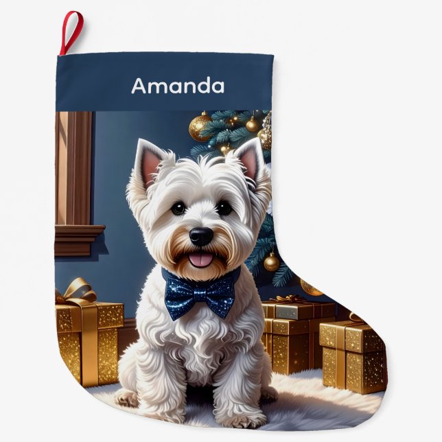 Meia De Natal Grande West Highland White Terrier Natal (Frente)