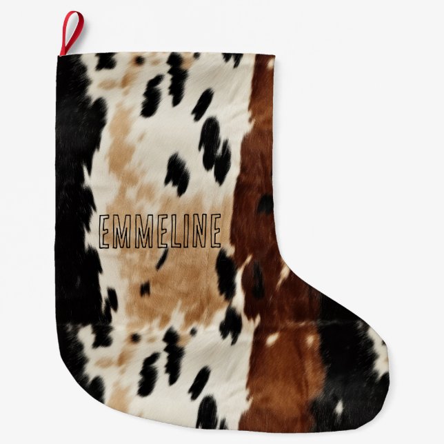 Meia De Natal Grande Western Brown Cream Cowhide Animal Name (Frente)