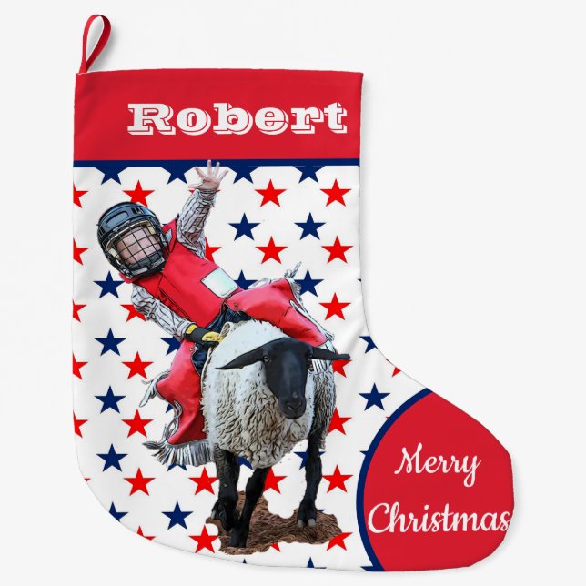 Meia De Natal Grande Western Rodeo Cowboy Cowboy Mutton Busting (Frente)