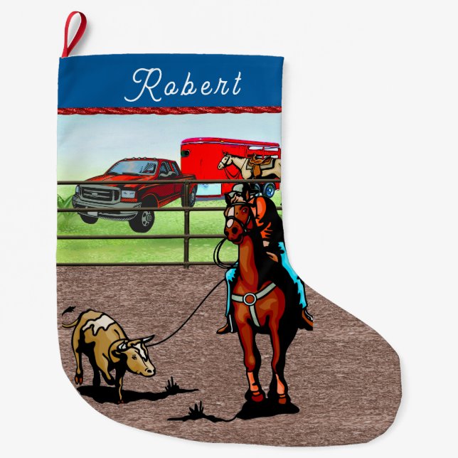 Meia De Natal Grande Western Rodeo Team Roping Steer (Frente)