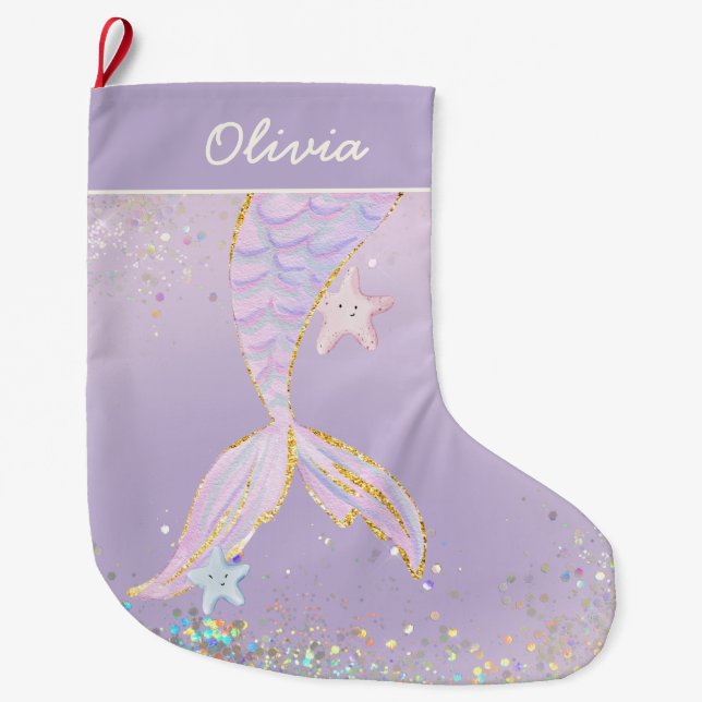 Meia De Natal Grande Whimscolor Watercolor - Glitter Sereia (Frente)