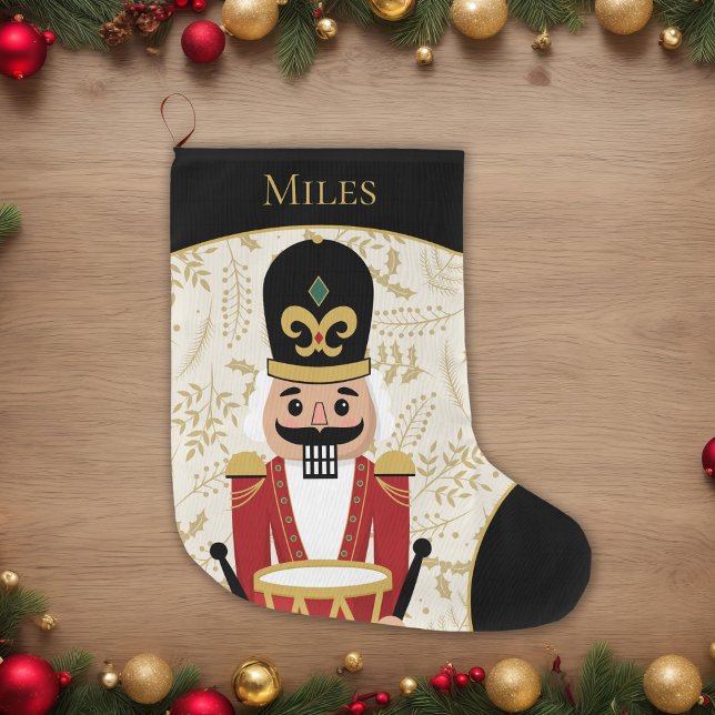 Meia De Natal Grande Whimsical Nutcracker Black and Beige (Criador carregado)