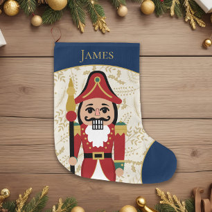 Meia De Natal Grande Whimsical Nutcracker Blue and Beige