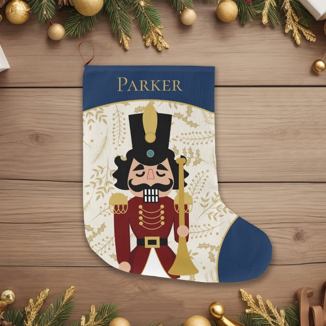 Meia De Natal Grande Whimsical Nutcracker Blue and Beige (Criador carregado)