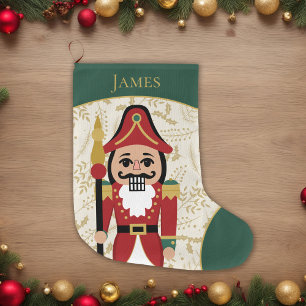 Meia De Natal Grande Whimsical Nutcracker Green and Beige