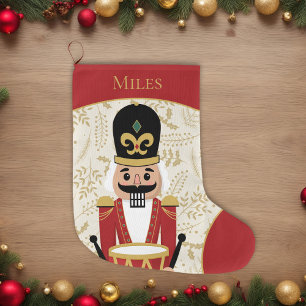 Meia De Natal Grande Whimsical Nutcracker Red and Beige
