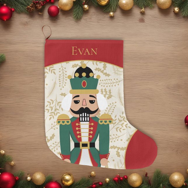 Meia De Natal Grande Whimsical Nutcracker Red and Beige (Criador carregado)