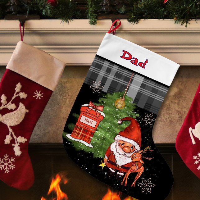 Meia De Natal Grande Whimsical Santa Reindeer Christmas Stocking I Dad (Whimsical Santa Reindeer Christmas Stocking I Dad)