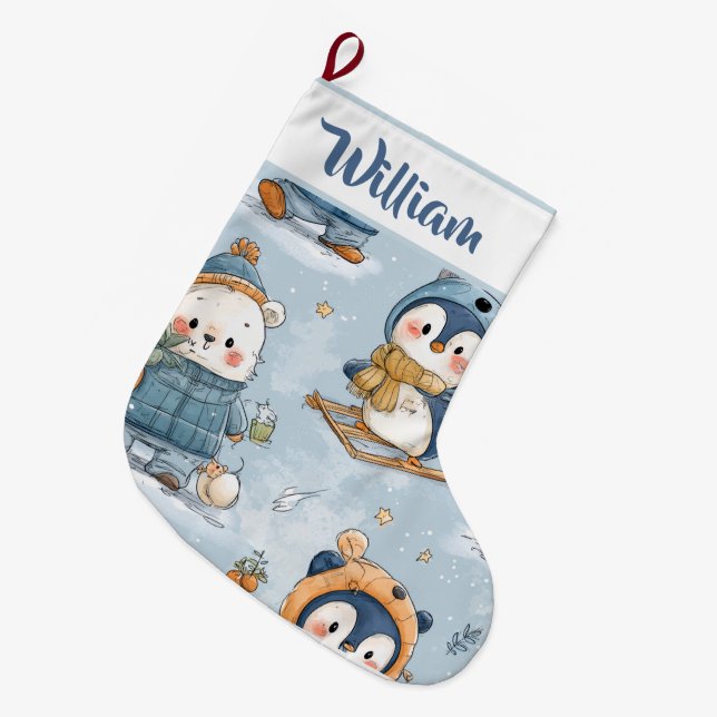 Meia De Natal Grande Whimsical Snowy Pattern | Christmas Stocking  (Frente (Pendurada))