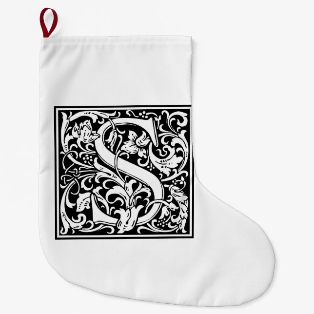 Meia De Natal Grande William Morris Alphabet "S" (Frente)