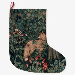 Meia De Natal Grande William Morris Greenery Fox Willife