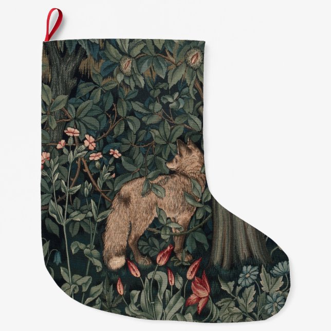 Meia De Natal Grande William Morris Greenery Fox Willife (Frente)