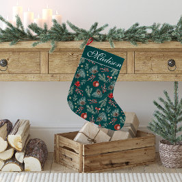 Meia De Natal Grande Winter Botanicals Coquette Bow | Personalizado