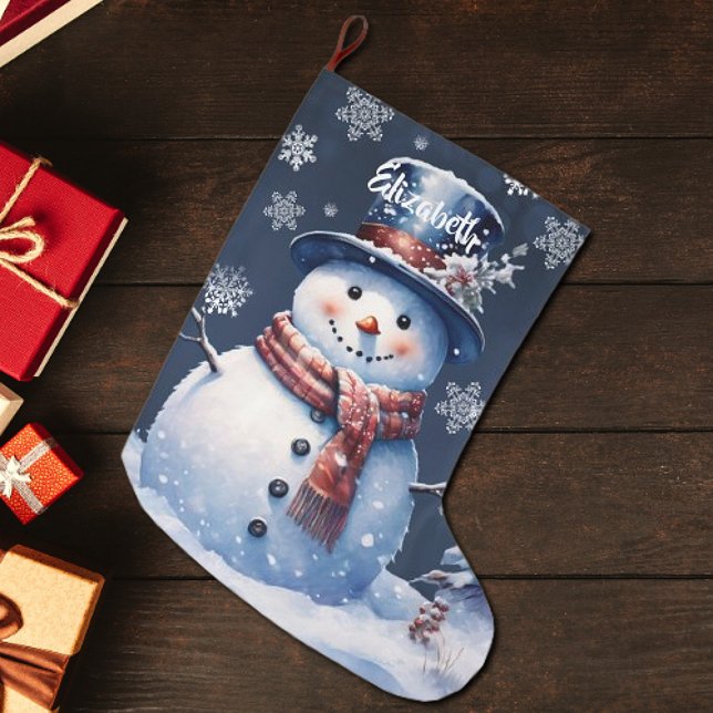 Meia De Natal Grande Winter Forest Snowman (Winter Forest Snowman Christmas Stocking)