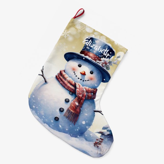 Meia De Natal Grande Winter Forest Snowman | Amarelo (Frente (Pendurada))
