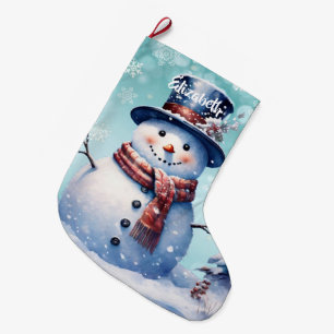 Meia De Natal Grande Winter Forest Snowman   Cerceta