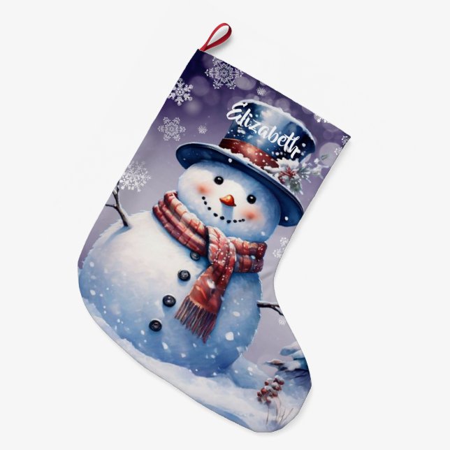 Meia De Natal Grande Winter Forest Snowman | Roxa (Frente (Pendurada))