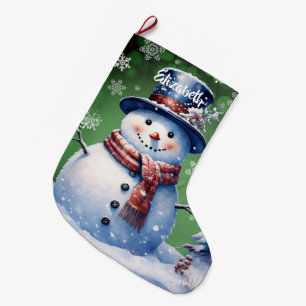 Meia De Natal Grande Winter Forest Snowman   Verde