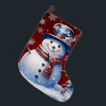 Meia De Natal Grande Winter Forest Snowman | Vermelha<br><div class="desc">Adicione um toque festivo ao manto de lareira nesta temporada de festas com um Red Winter Forest Snowman. O design de estoque apresenta um bonitinho bonitinho de neve em um charmoso chapéu e cachecol em uma cena de floresta de inverno com queda de neve com um espaço que você pode...</div>