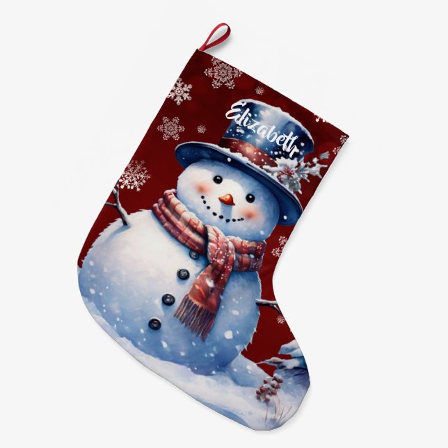 Meia De Natal Grande Winter Forest Snowman | Vermelha (Frente (Pendurada))