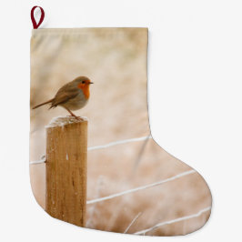Meia De Natal Grande Winter Robin Redbreast