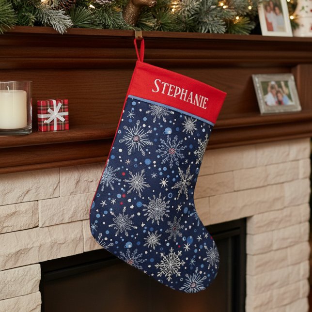 Meia De Natal Grande Winter Wonderland Snowflake (Personalized snowflake Christmas stocking
)