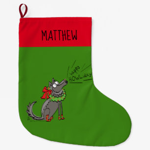 Meia De Natal Grande Wolf Christmas Happy Howlidays Engraçado