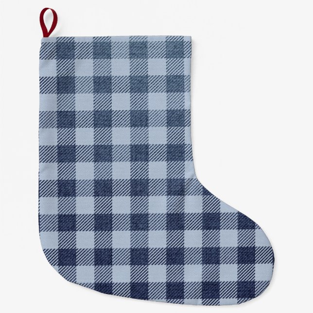 Meia De Natal Grande Xadrez azul (Frente)