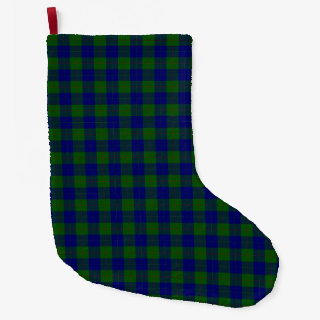 Meia De Natal Grande Xadrez azul-tartan-de-clã-barro (Frente)
