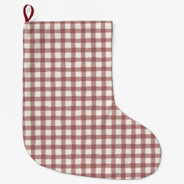 Meia De Natal Grande Xadrez de Cranberry Vermelho Marrom