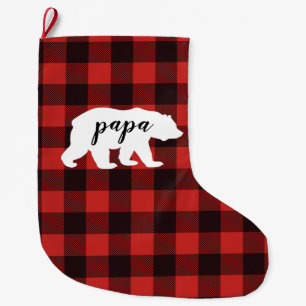 Meia De Natal Grande Xadrez do búfalo vermelho & preto do urso rústic