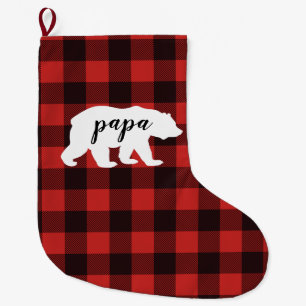 Meia De Natal Grande Xadrez do búfalo vermelho & preto do urso rústic