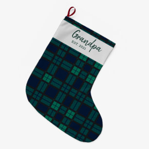 Meia De Natal Grande Xadrez Familiar Script Black Watch Tartan