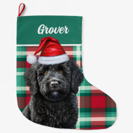 Meia De Natal Grande Xadrez Feriada de Labradoodle Cute Personalizada G