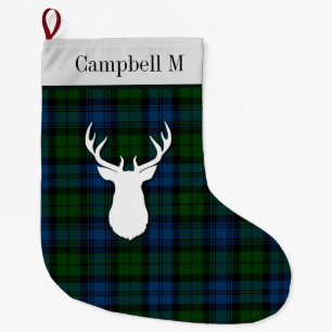 Meia De Natal Grande Xadrez Militar Tartan Verde Personalizada Campbell