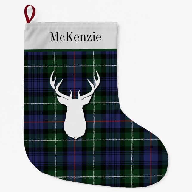 Meia De Natal Grande Xadrez personalizada de Tartan Clan McKenzie (Frente)