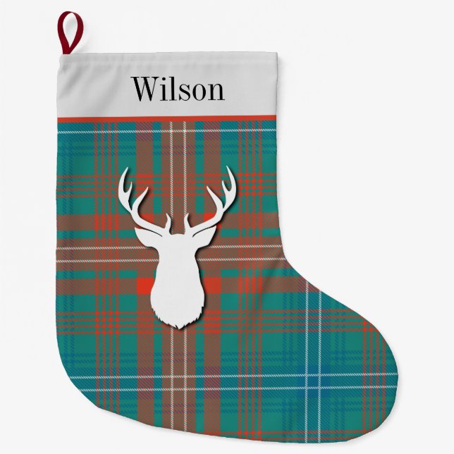 Meia De Natal Grande Xadrez personalizada de Tartan Clan Wilson (Frente)