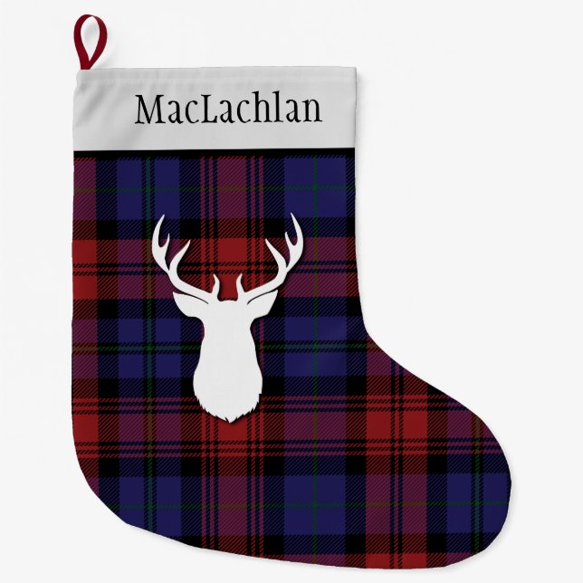 Meia De Natal Grande Xadrez personalizada Tartan Clan MacLachlan (Frente)