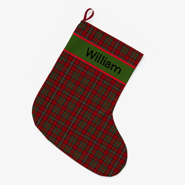 Meia De Natal Grande Xadrez rustica de Tartan verificada personalizada (Frente (Pendurada))