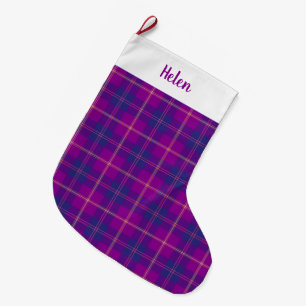 Meia De Natal Grande Xadrez Tartan azul roxo Dourado