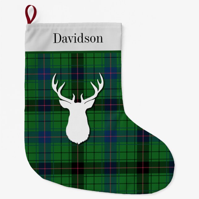 Meia De Natal Grande Xadrez Verde Personalizada Tartan Clan Davidson (Frente)